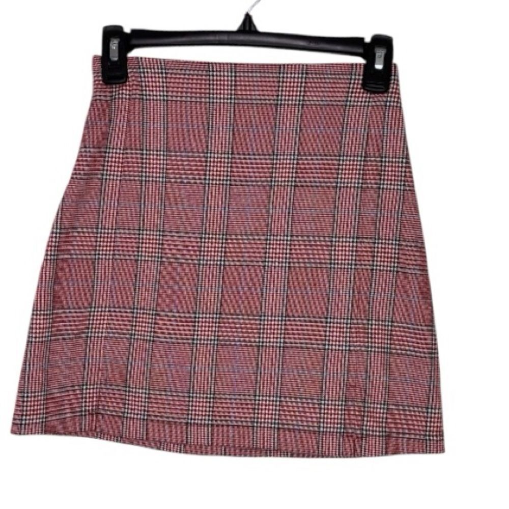 John Galt Red Plaid A-Line Mini Skirt
